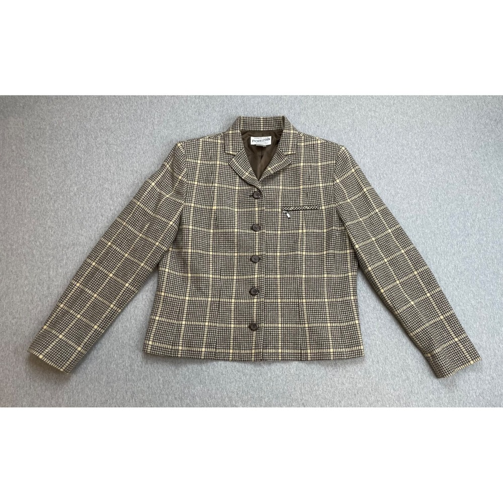 Pendleton Blazer Womens 10 Plaid 100% Wool 5-Button Single Breast Jacket